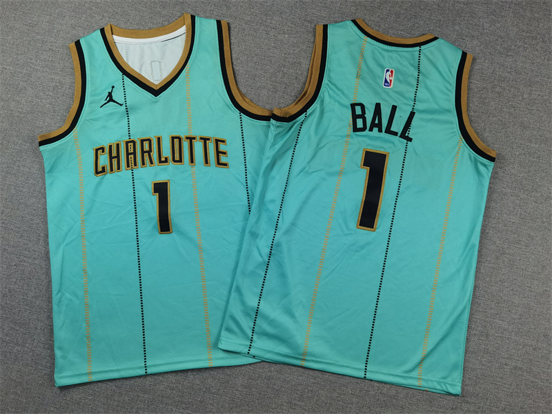 Youth Charlotte Hornets #1 Ball green 2024 2025 NBA jersey->youth nba jersey->Youth Jersey